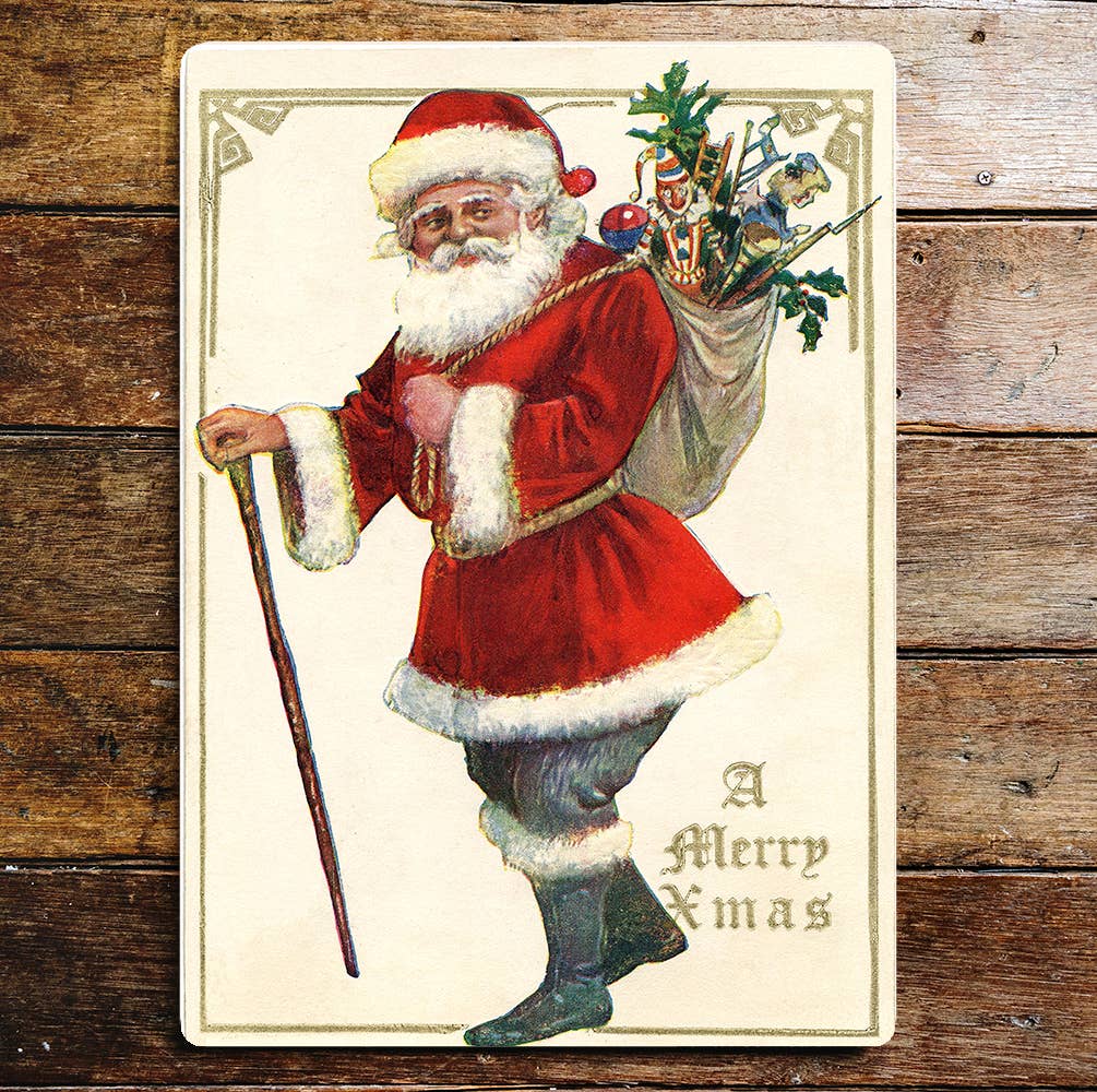Christmas Metal Sign – Vintage Santa with Sack