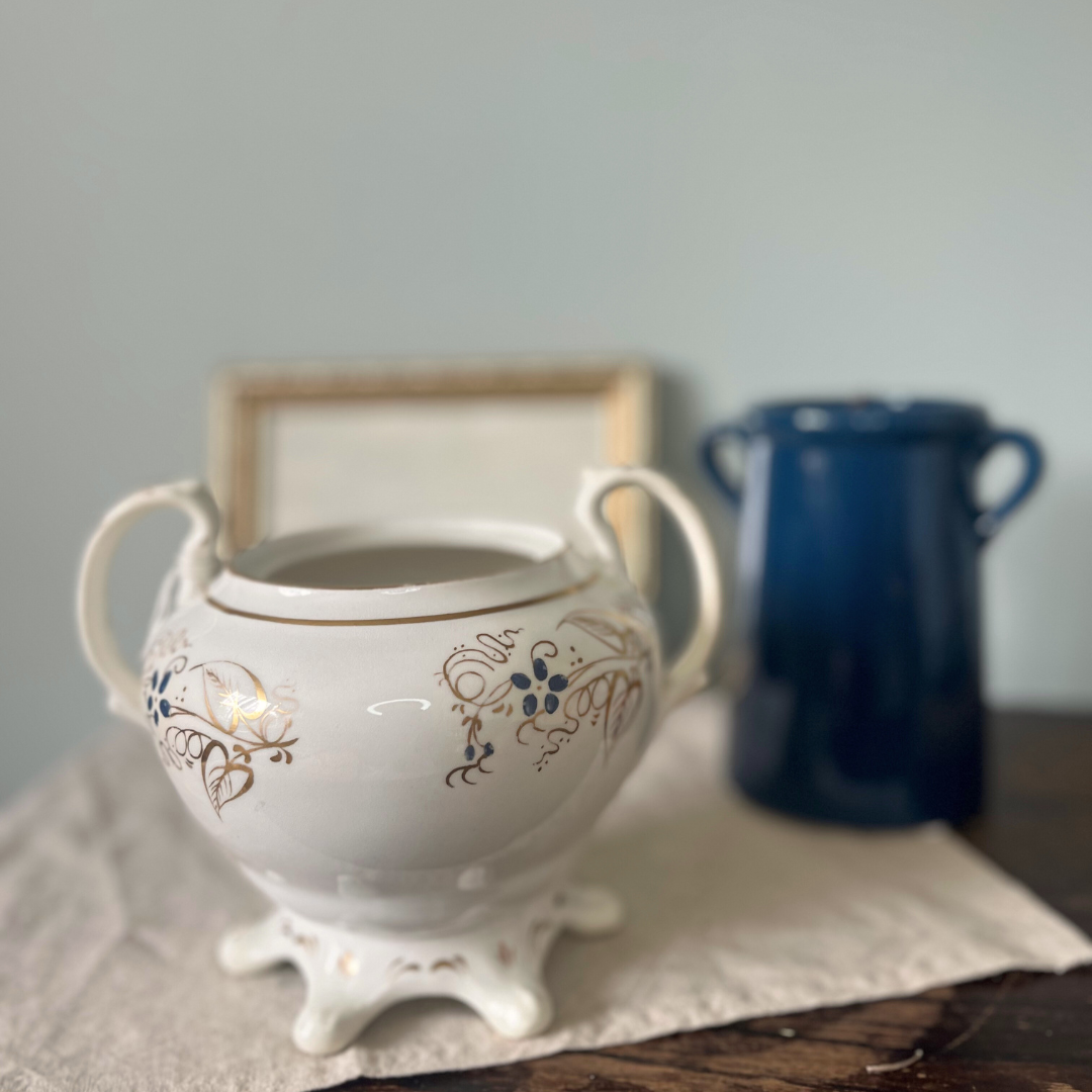 Victorian English Hand-Painted Sugar Bowl