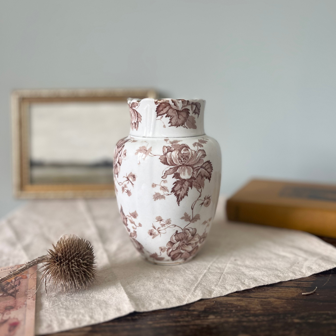 Antique Brown Transferware Toothbrush Holder