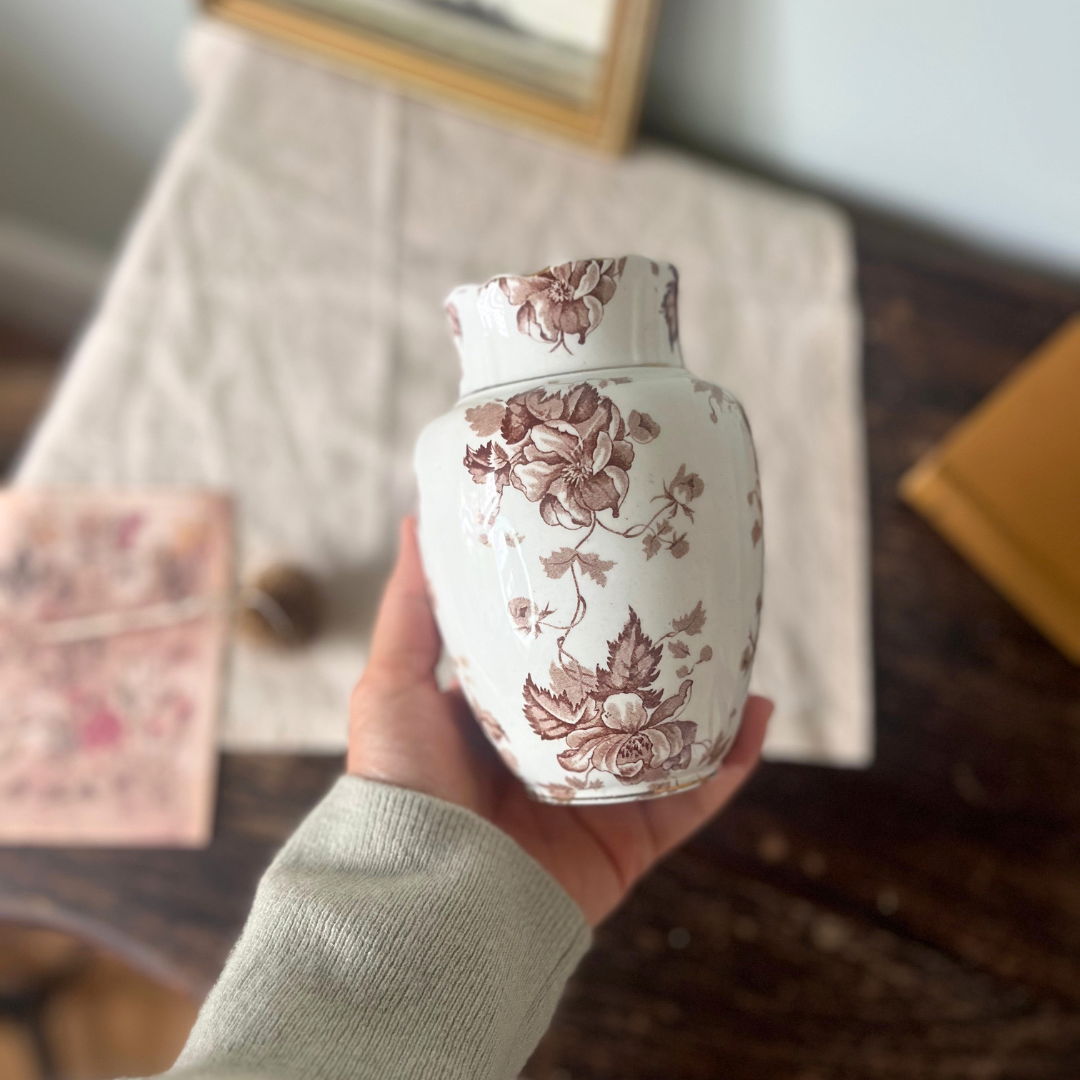 Antique Brown Transferware Toothbrush Holder