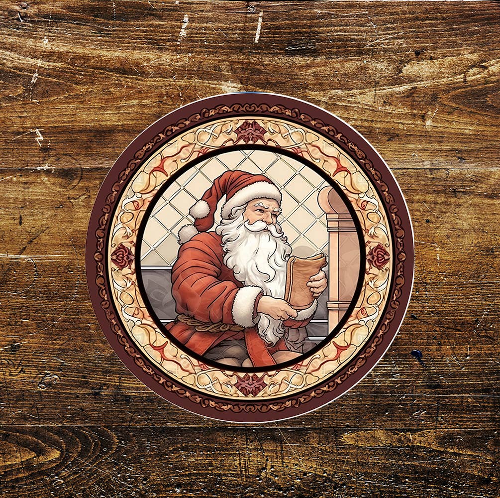 Round Christmas Metal Sign – Vintage Santa
