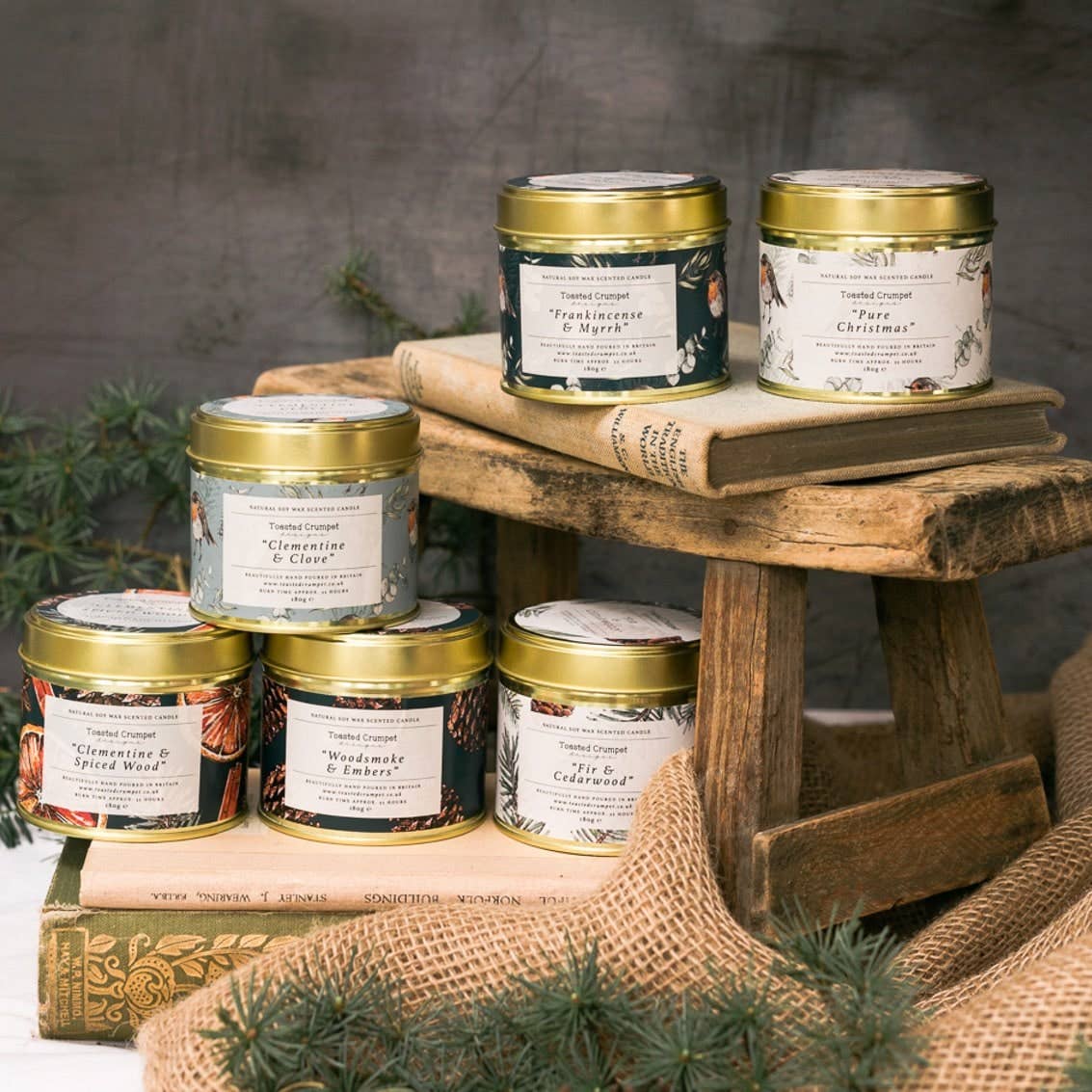 Pure Christmas – Robin & Eucalyptus Candle in Matt Gold Tin