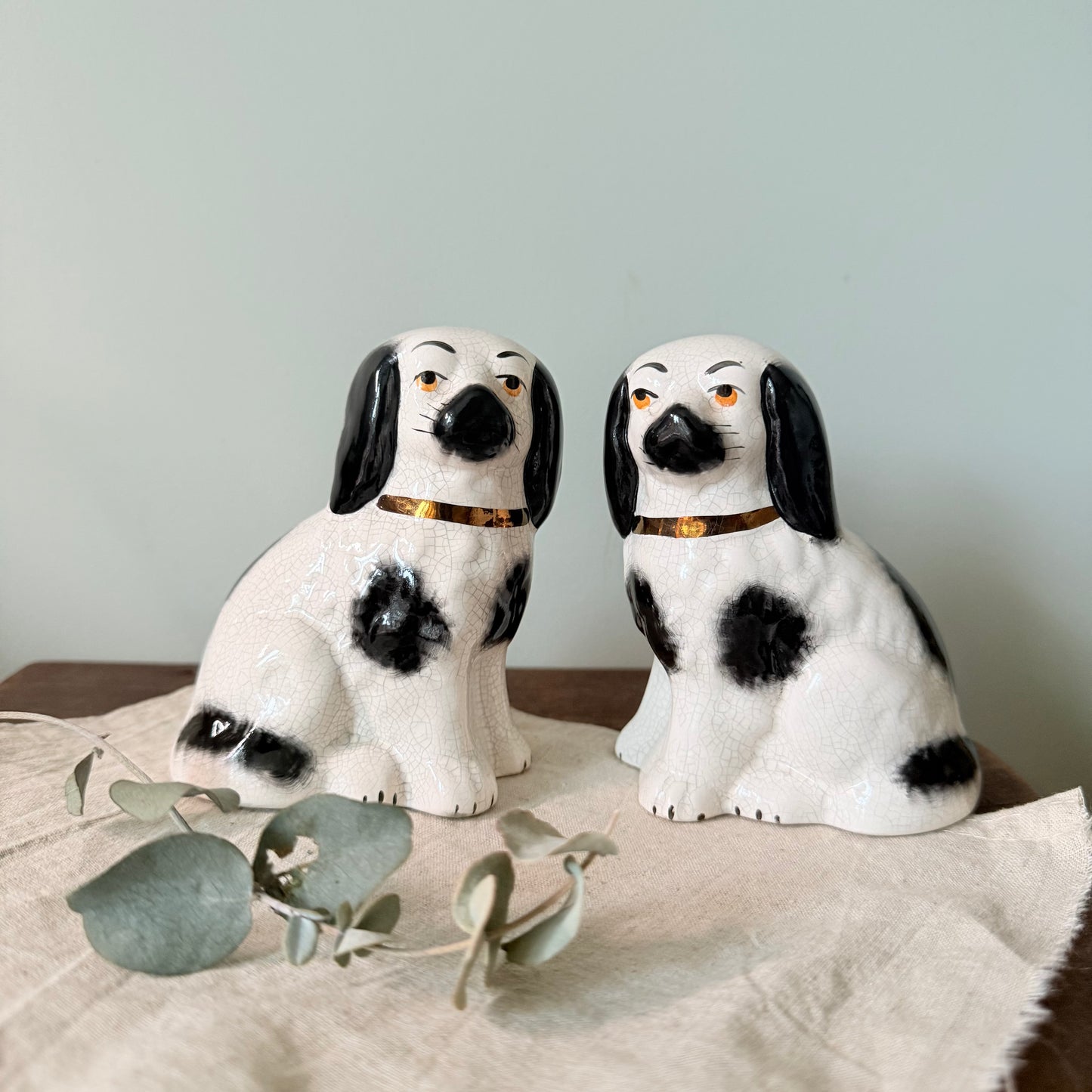 Antique Pair of Miniature Staffordshire King Charles Spaniel Dogs