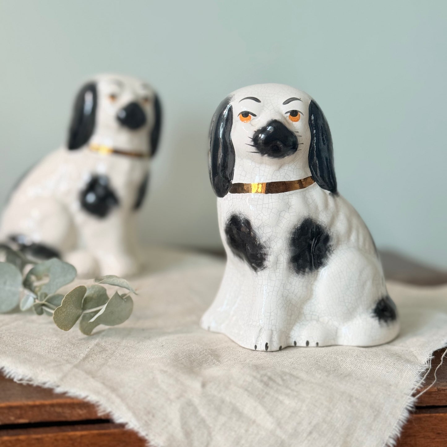 Antique Pair of Miniature Staffordshire King Charles Spaniel Dogs