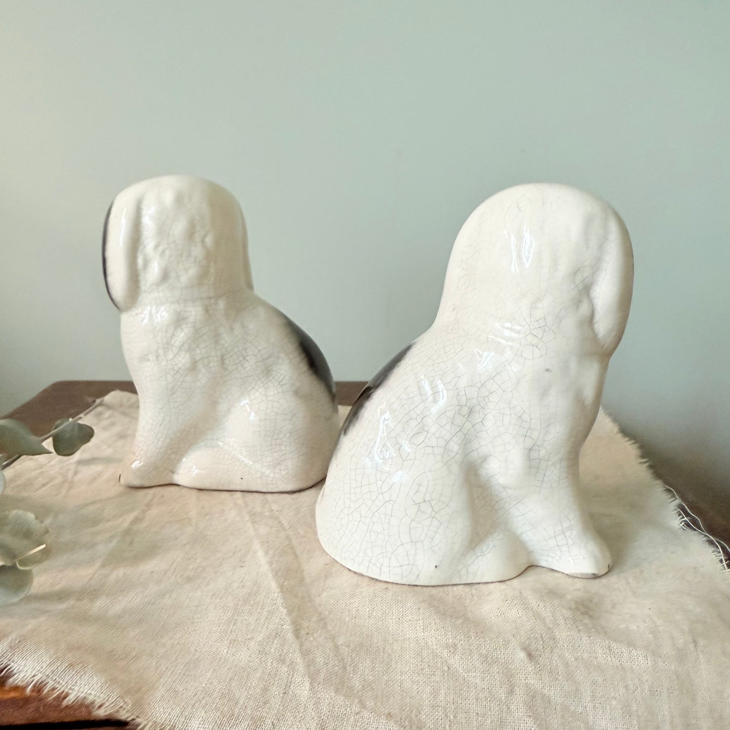 Antique Pair of Miniature Staffordshire King Charles Spaniel Dogs
