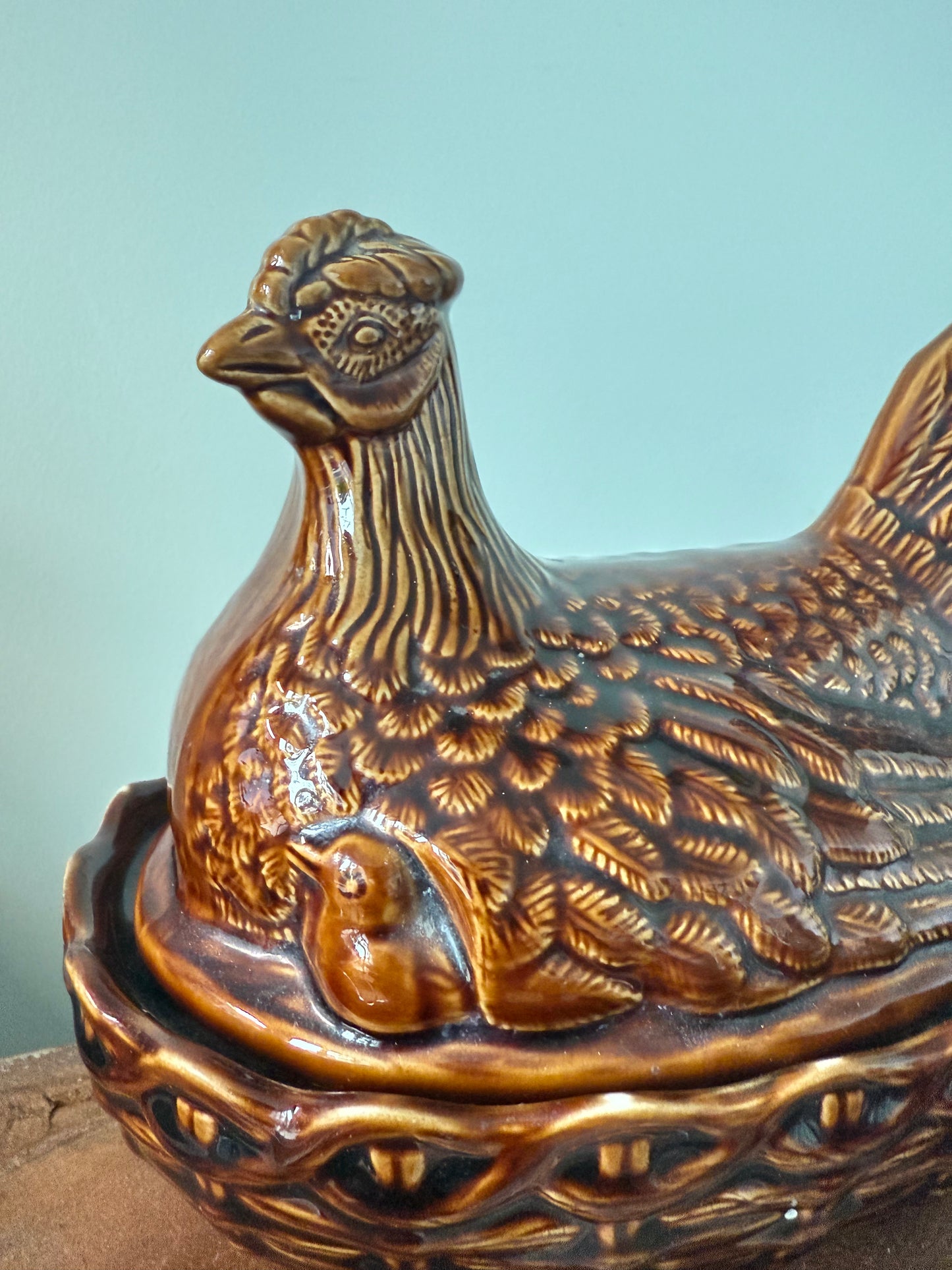 Vintage Brown Hen Terrine Egg Holder