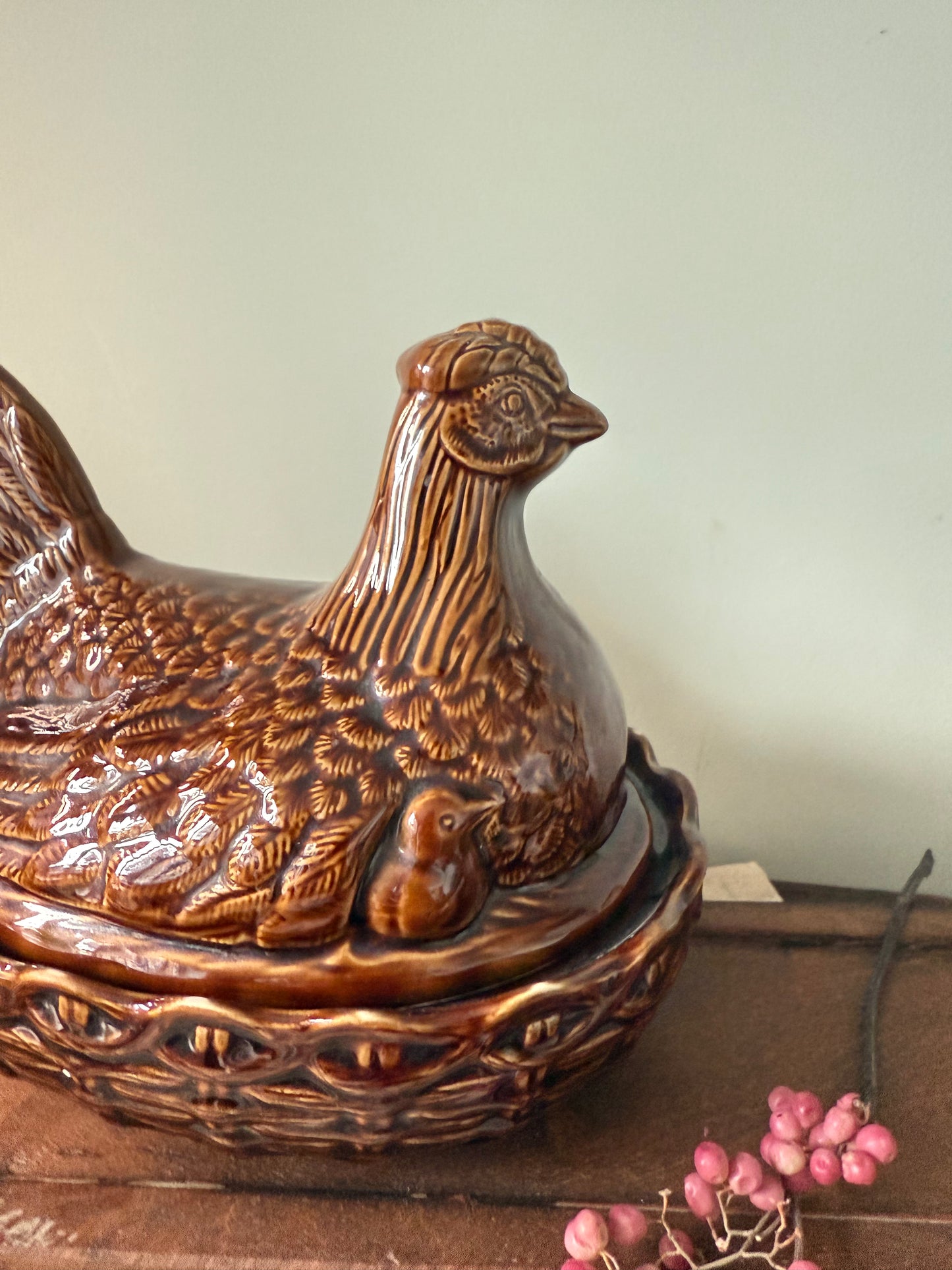 Vintage Brown Hen Terrine Egg Holder