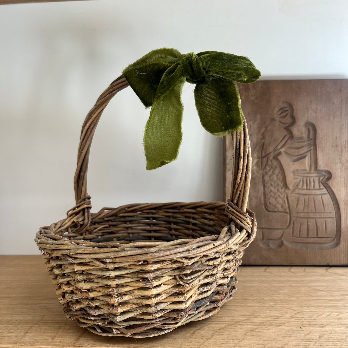 Mini Wicker Basket with Green Ribbon