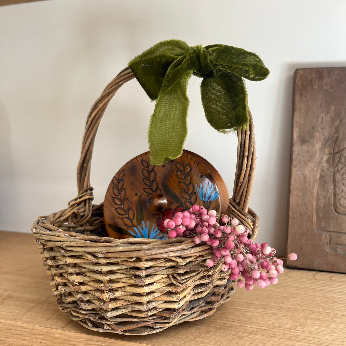 Mini Wicker Basket with Green Ribbon