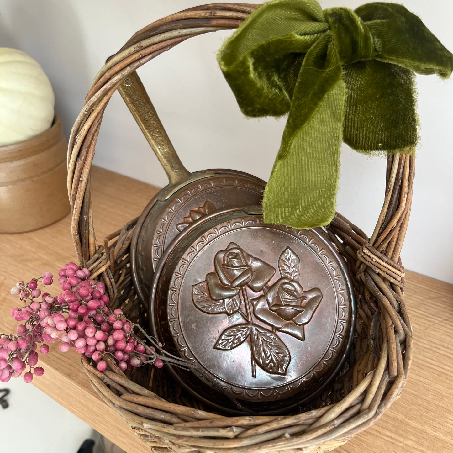 Mini Wicker Basket with Green Ribbon