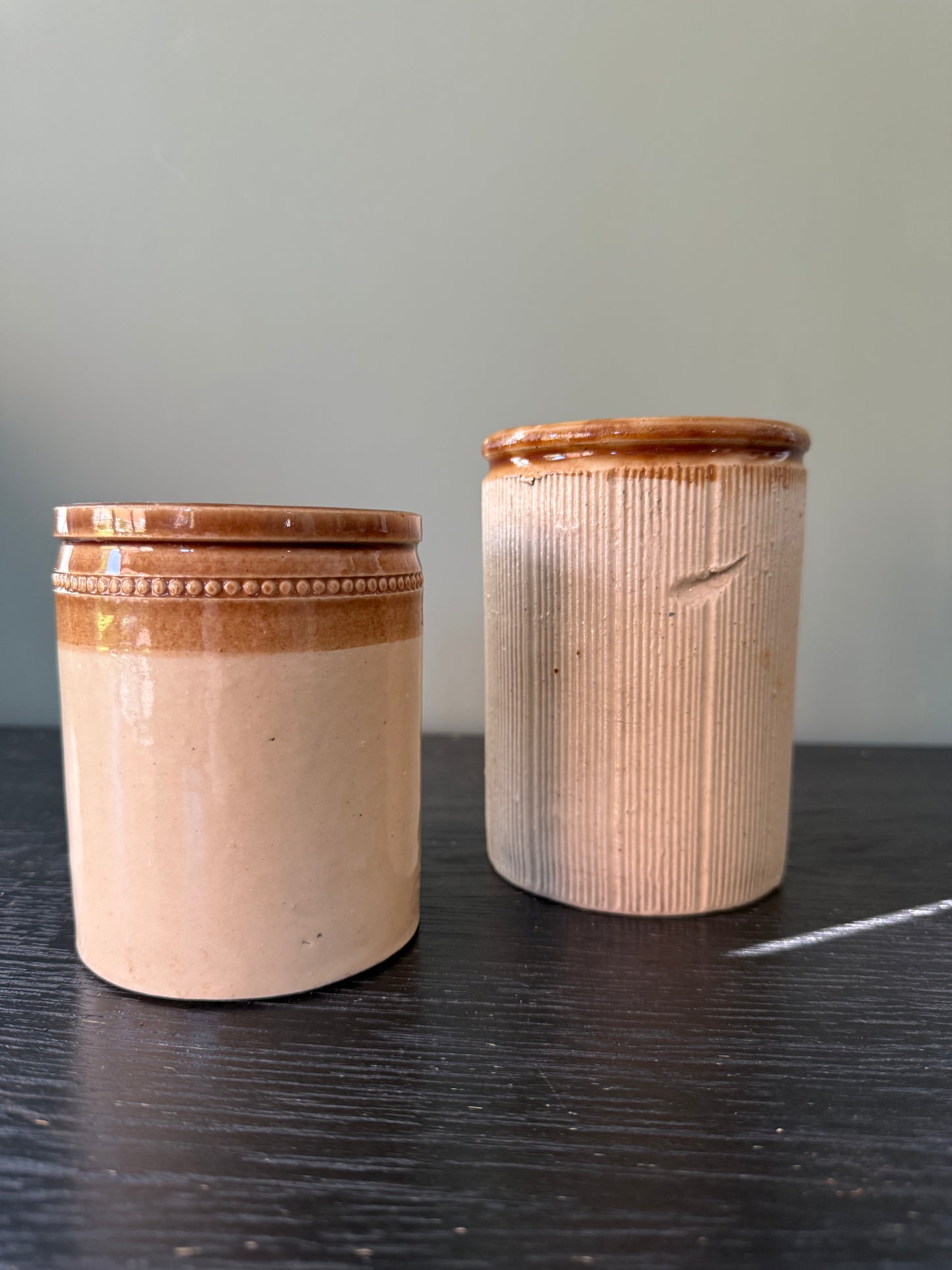 Victorian Stoneware Jam Jars brown