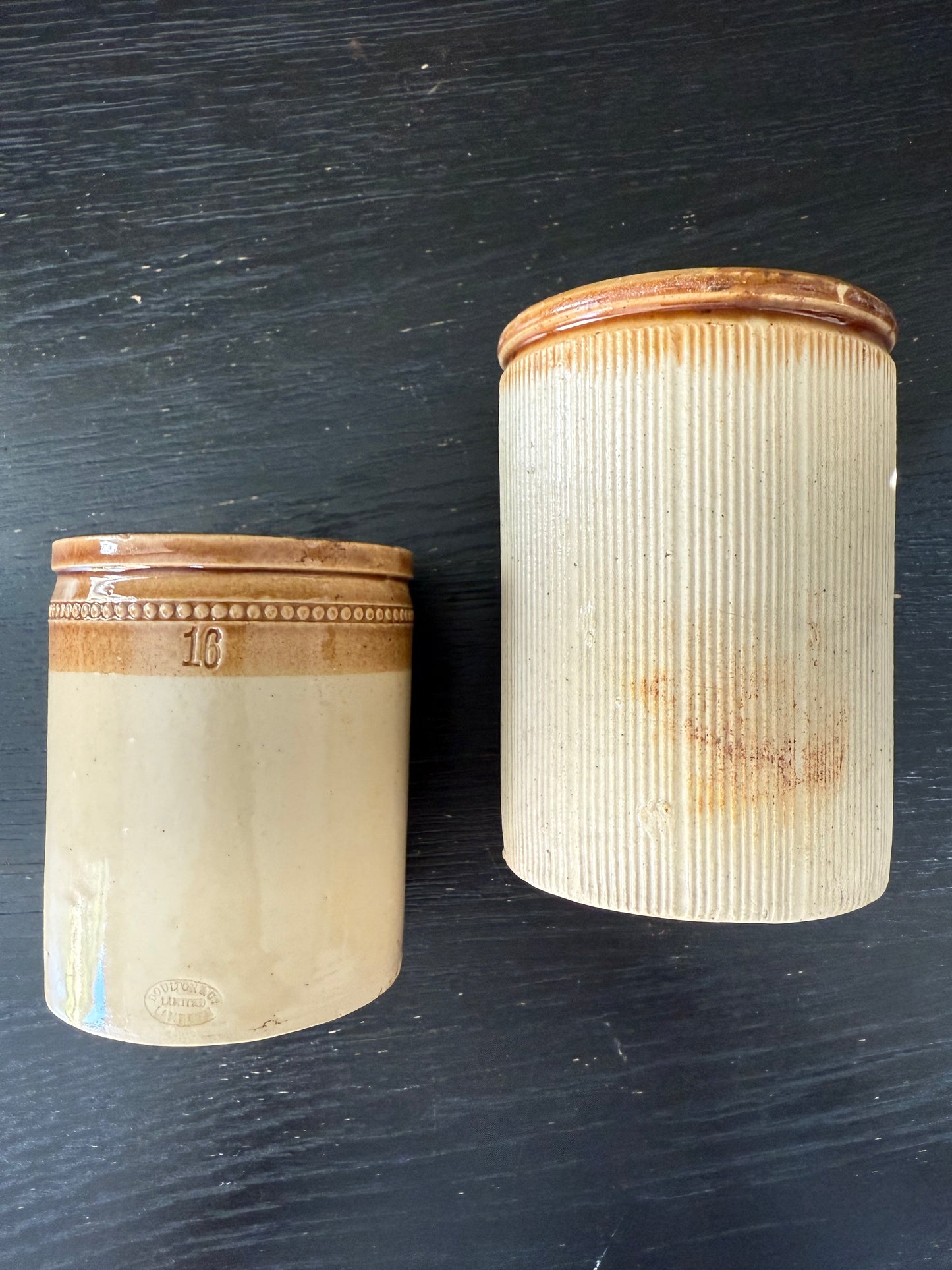 Victorian Stoneware Jam Jars brown