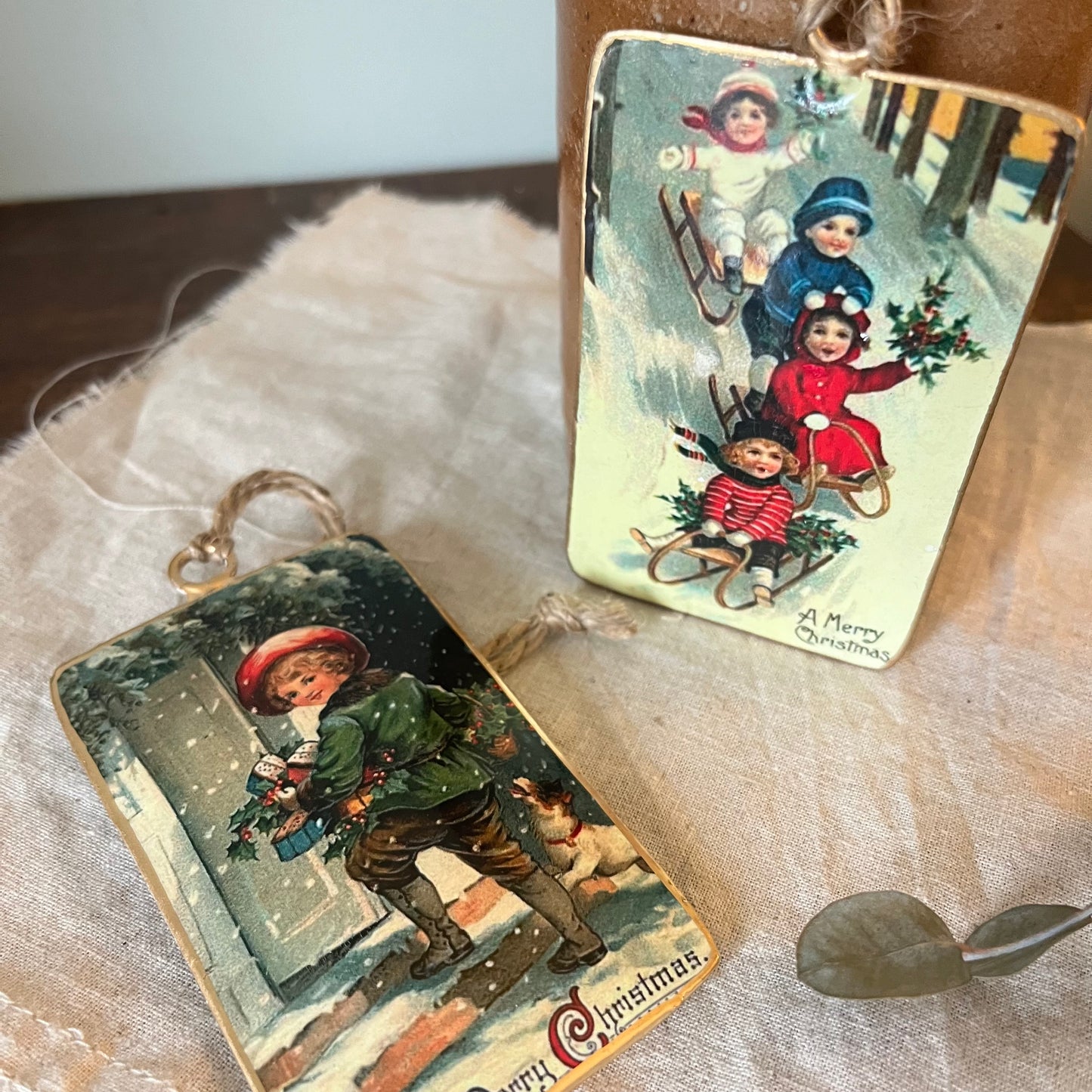 Vintage Tin Winter Scene Hanging Decoration