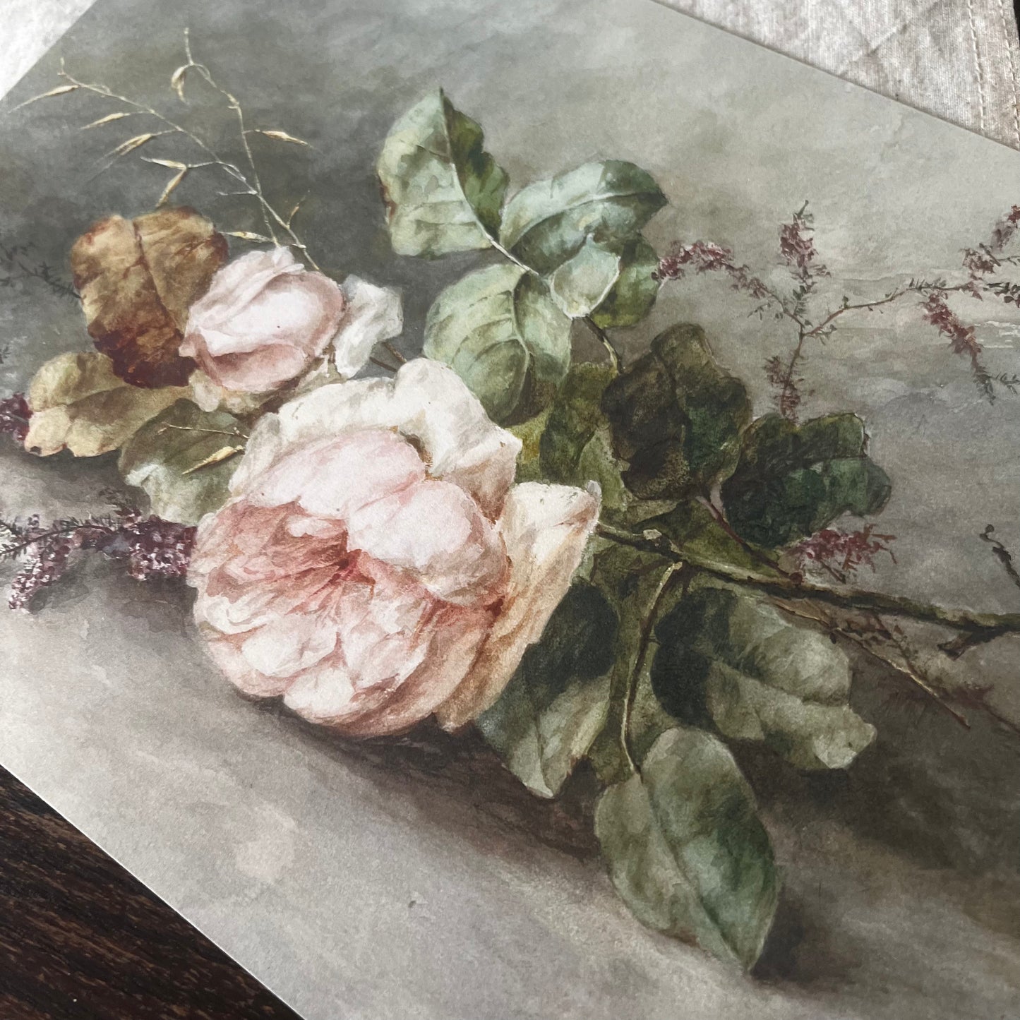 Antique Rose Flowers Still Life - Vintage DIN A4 Print