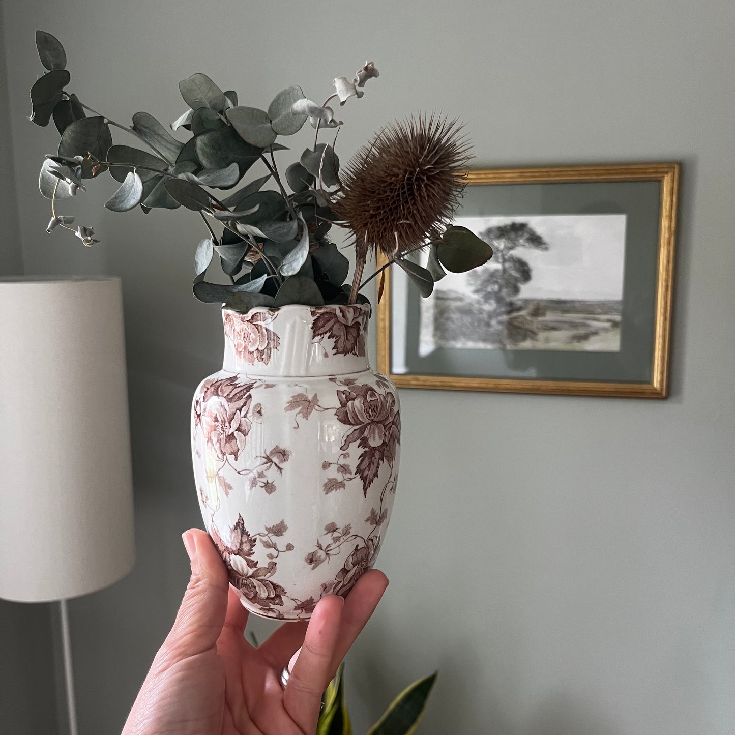 Antique Brown Transferware Toothbrush Holder