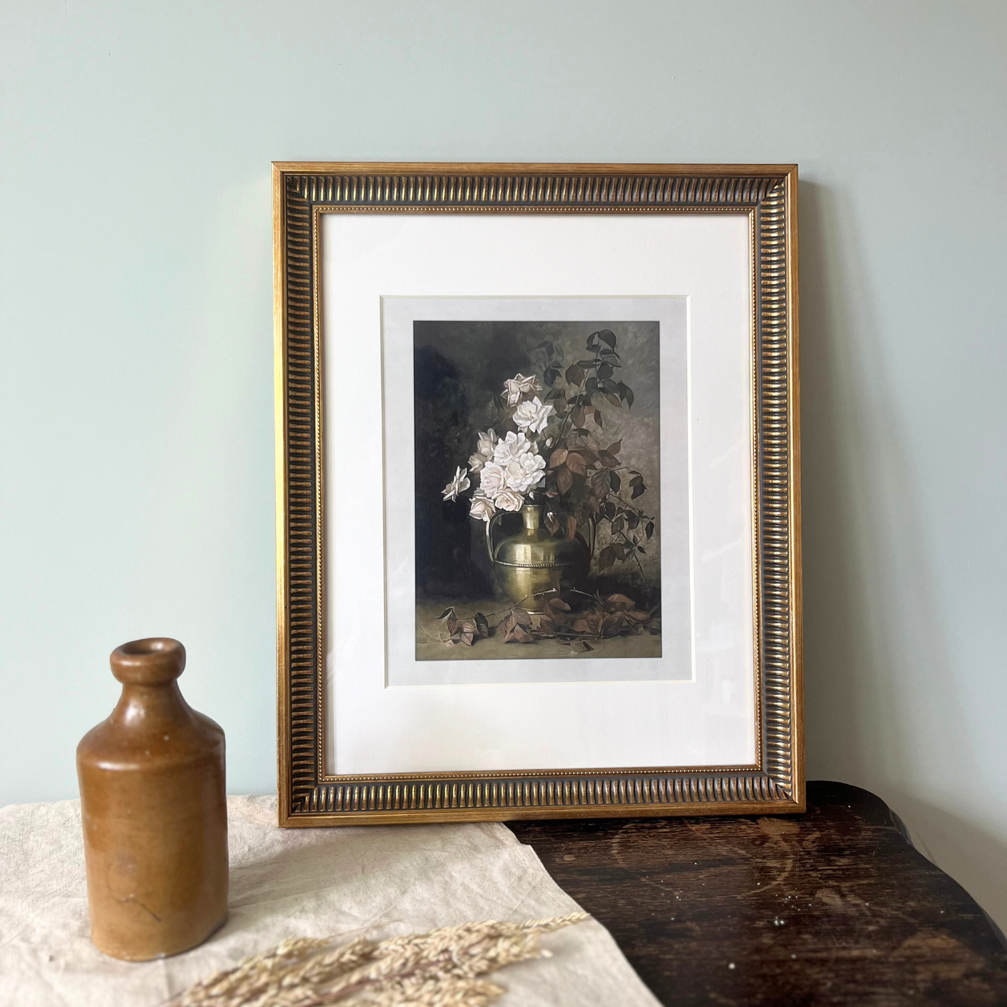 Dark Floral Still Life Oil Painting Framed