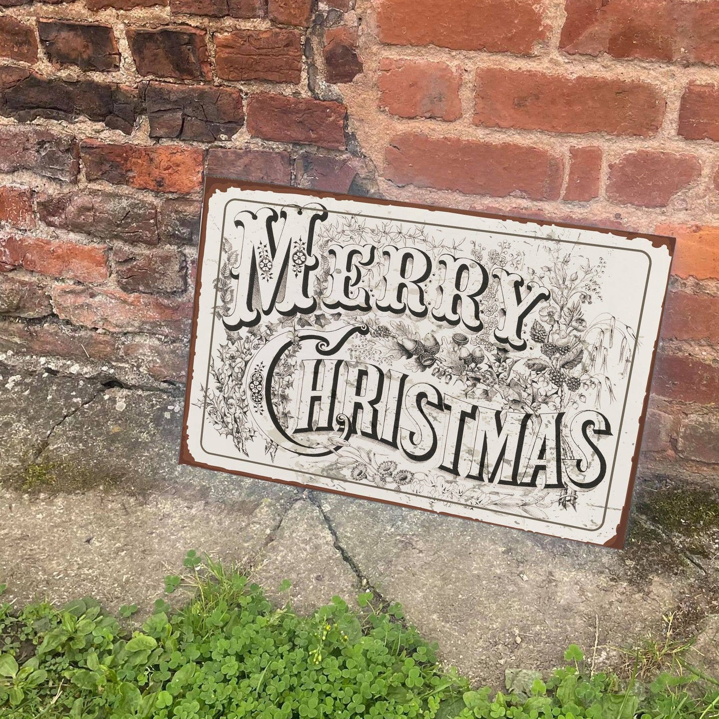 Large Christmas Metal Sign – Vintage "Merry Christmas"