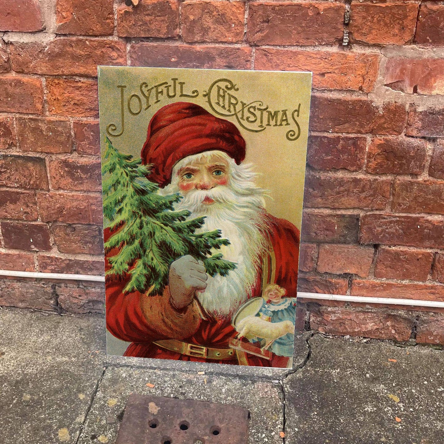 Vintage Christmas Joyful Father Christmas - Metal Wall Sign