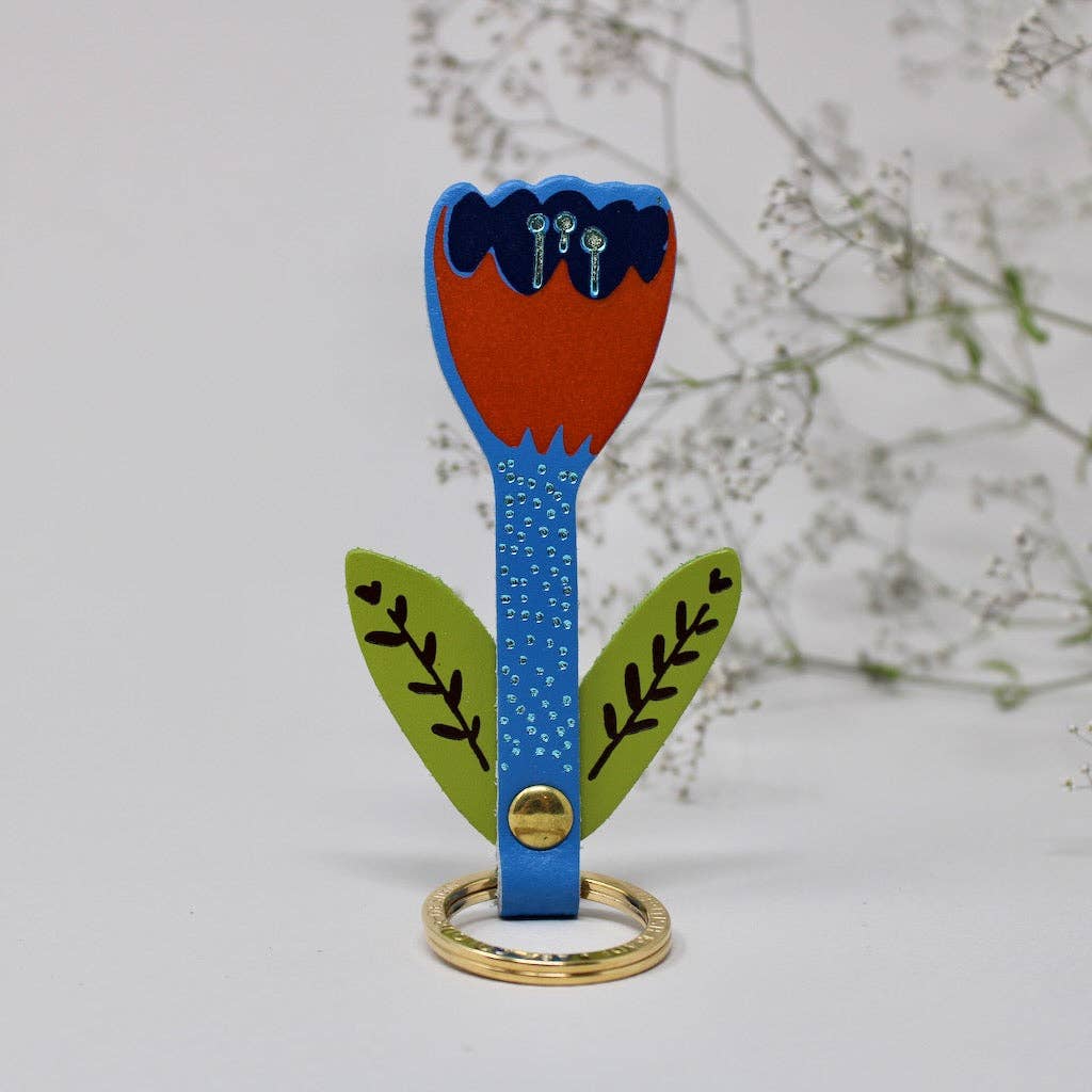 Leather Tulip Keyring