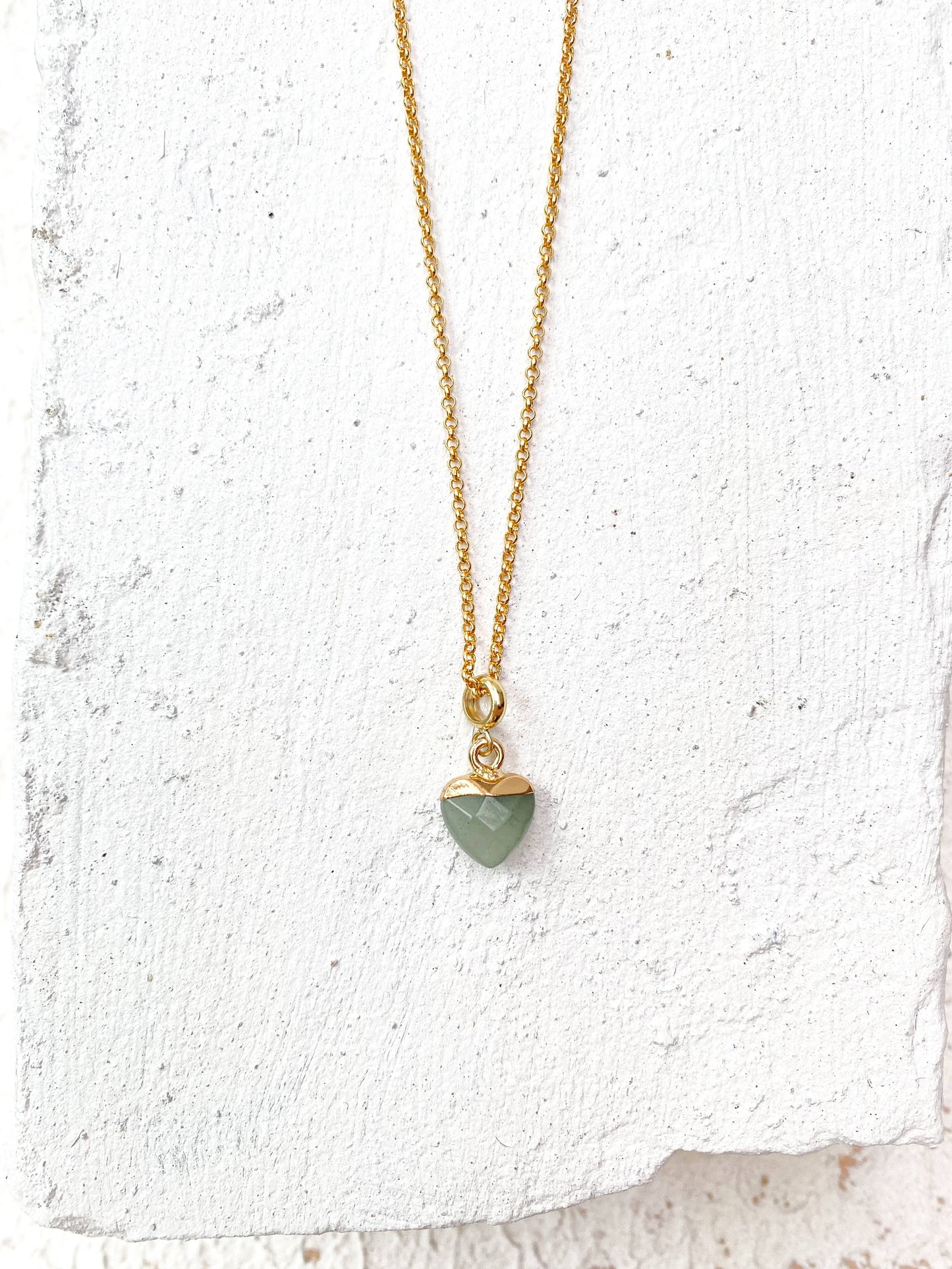 Aventurine Small Heart Gold Plated Gemstone Crystal Necklace