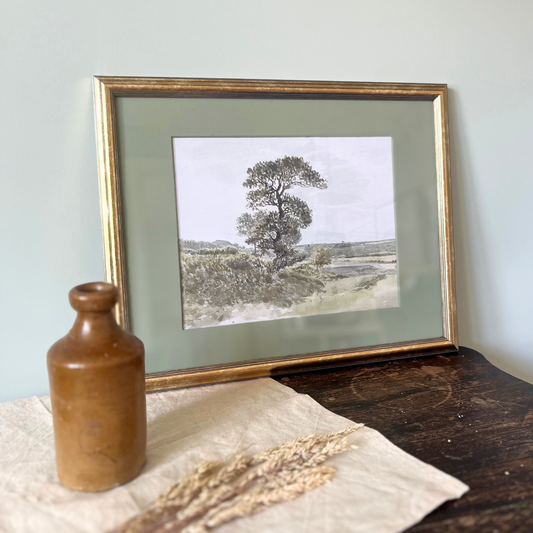 Vintage Landscape with a Tree Framed