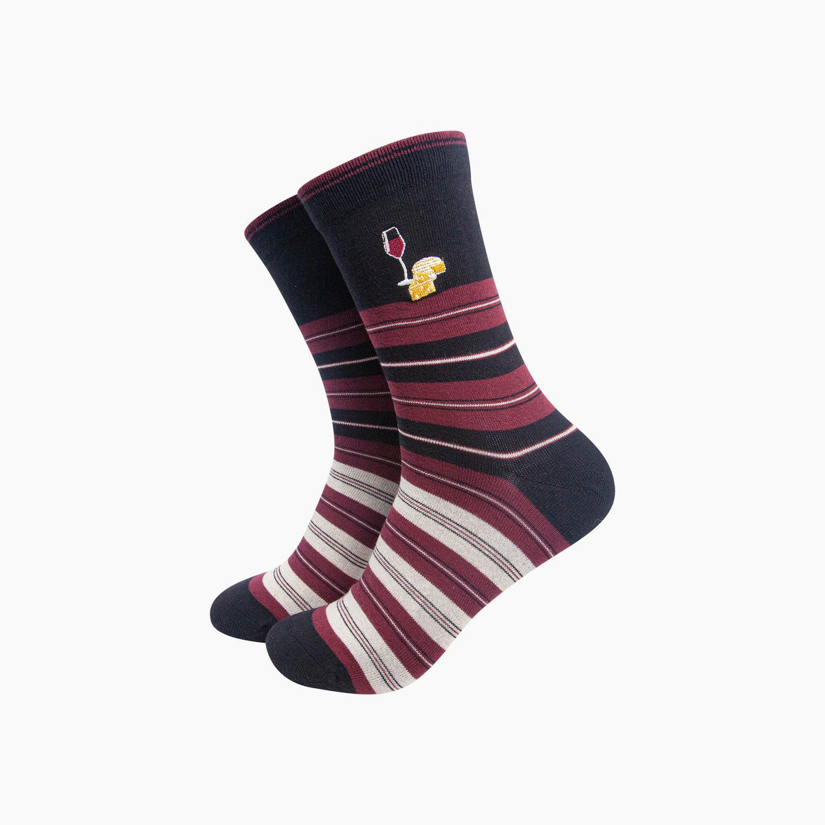Cheese & Wine Combed Cotton Pattern Embroidered Socks in Black