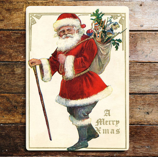 Christmas Metal Sign – Vintage Santa with Sack