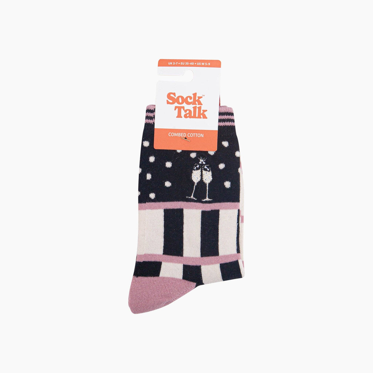 Champagne Glasses Combed Cotton Pattern Embroidered Socks in Black