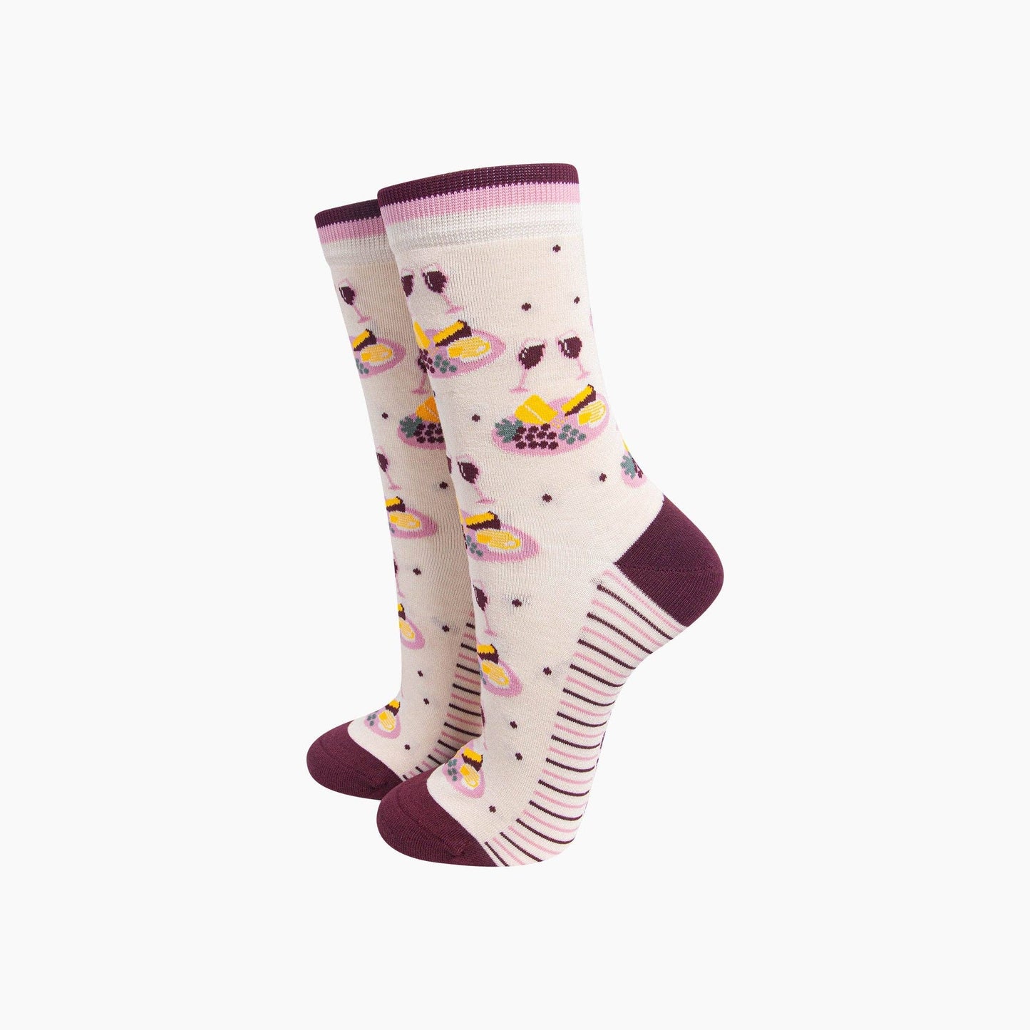 Cheese & Wine Women's Bamboo Socks in Cream