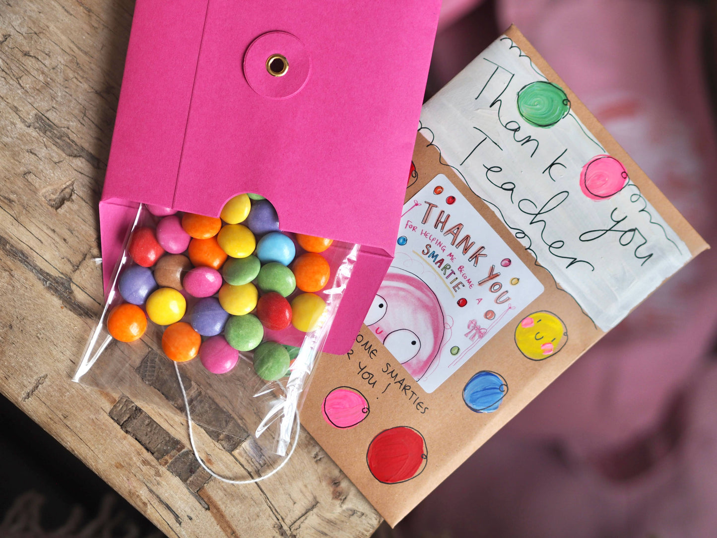 ‘Thank You For Making Me A Smartie’ Hand Painted Envelope