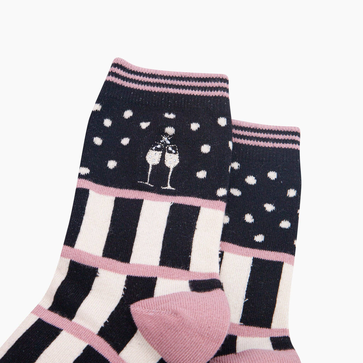 Champagne Glasses Combed Cotton Pattern Embroidered Socks in Black