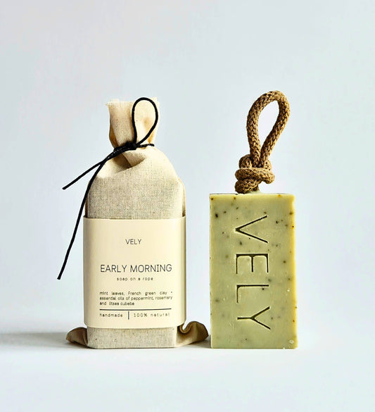 Natural Handmade Soap On A Rope "Early Morning"