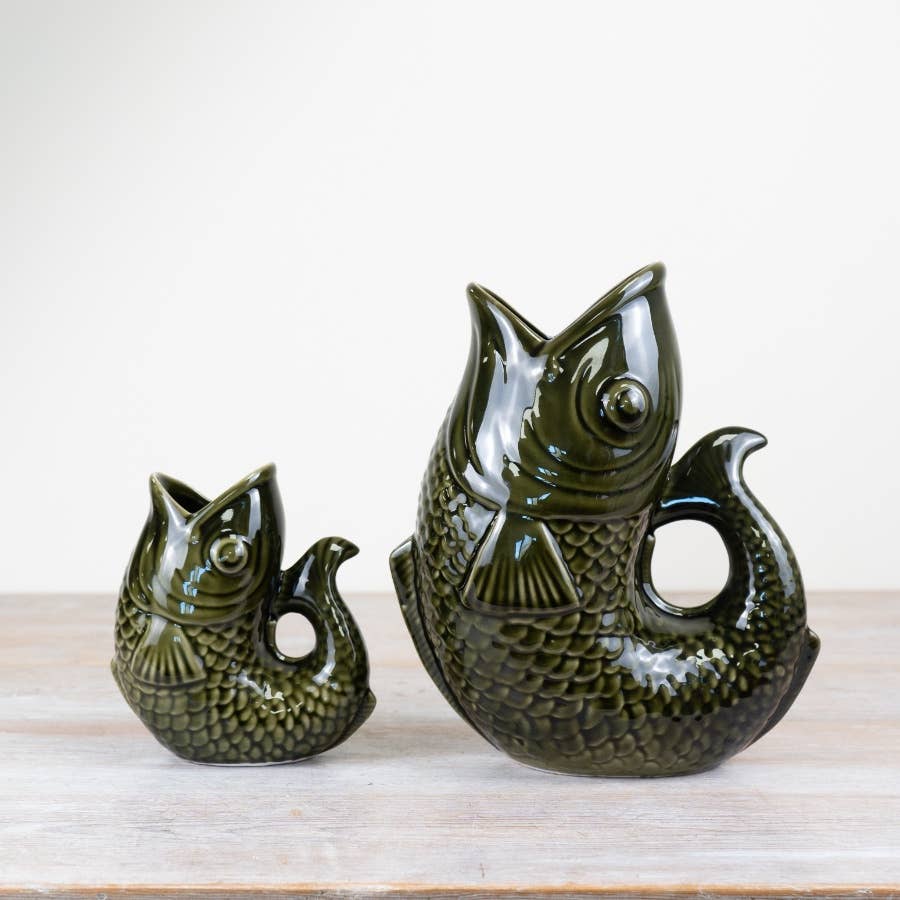 Dark Green Fish Vase, 14.7cm