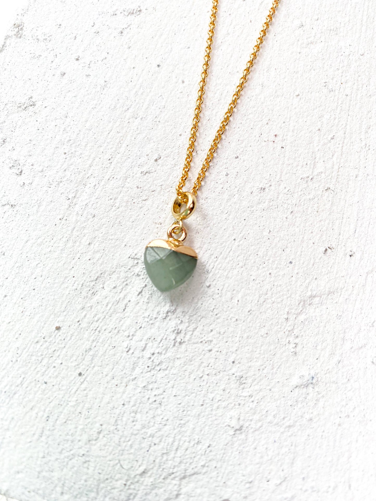 Aventurine Small Heart Gold Plated Gemstone Crystal Necklace