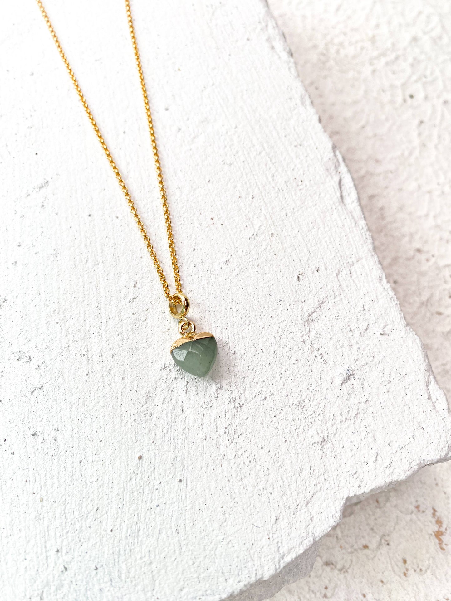Aventurine Small Heart Gold Plated Gemstone Crystal Necklace