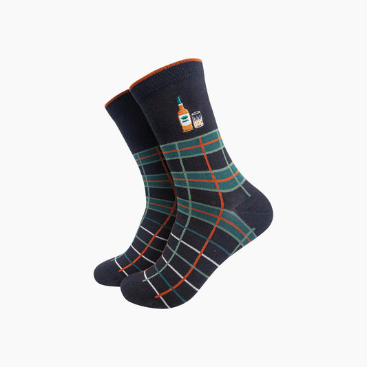 Whisky Combed Cotton Pattern Embroidered Socks in Black/Green