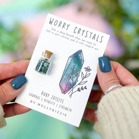 Ruby Zoisite Worry Crystals on Card