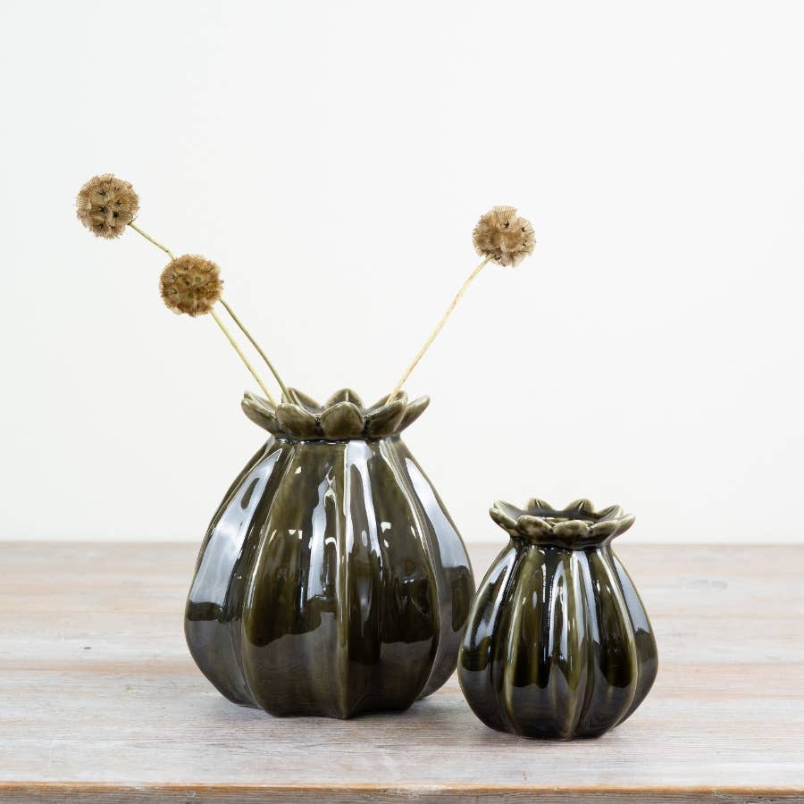 Poppy Seed Green Vase, 16cm