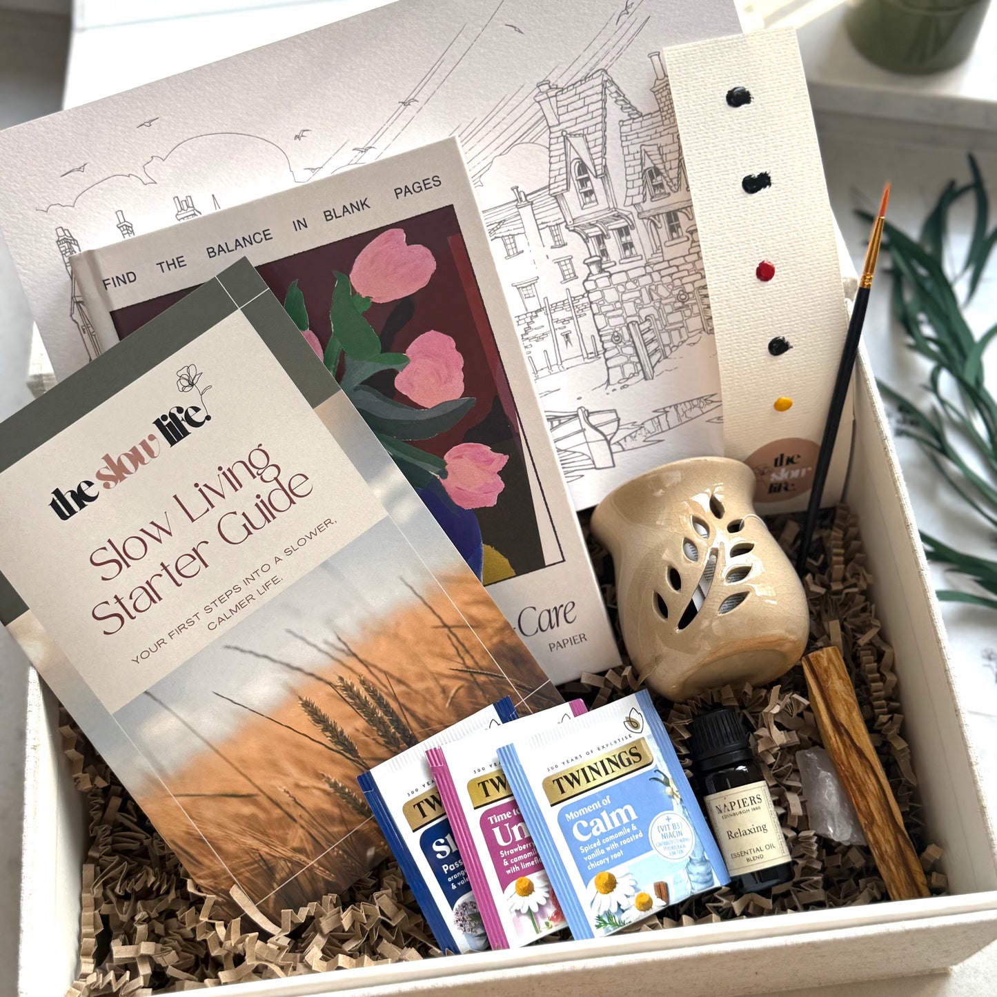 A box with items for slow living 