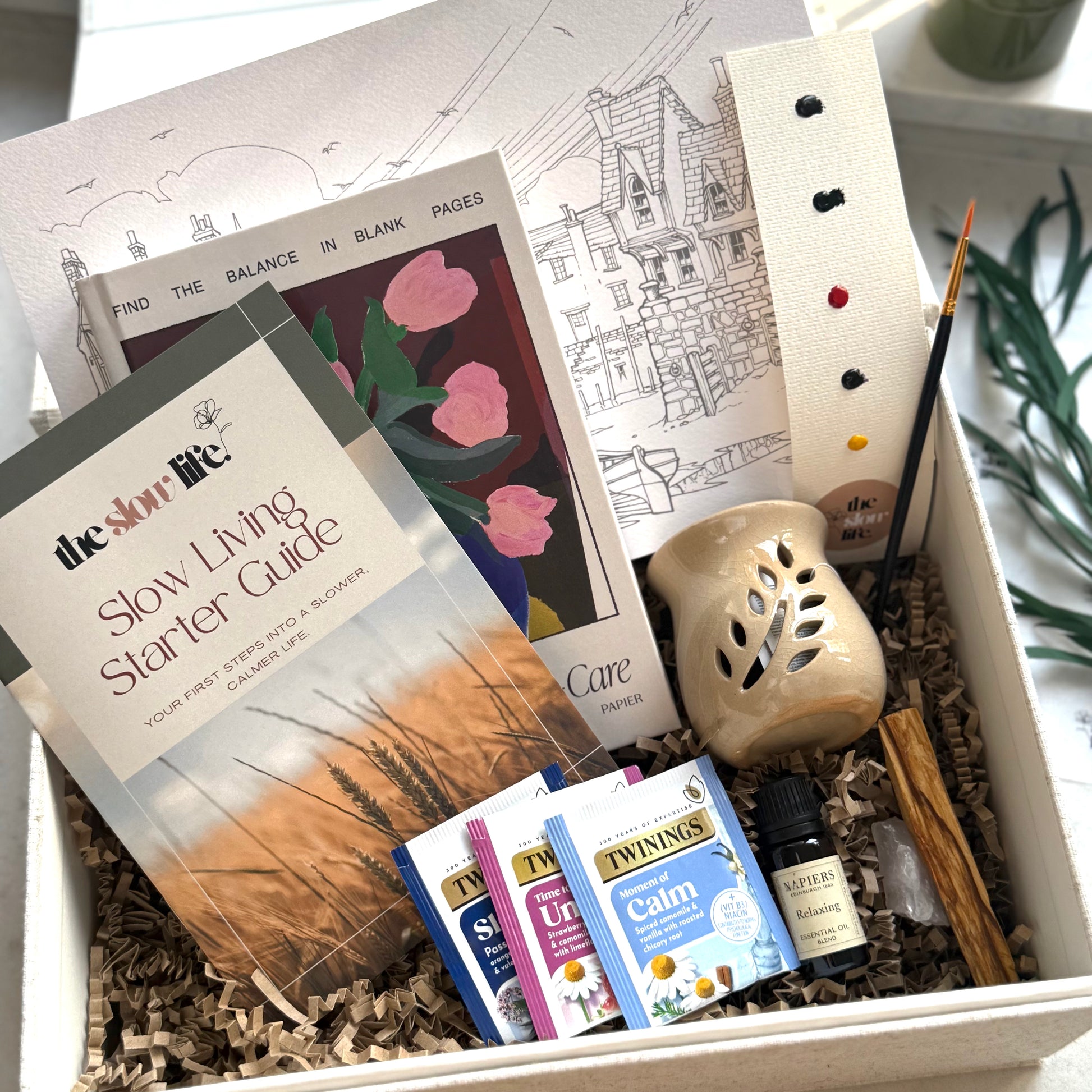 A box with items for slow living 