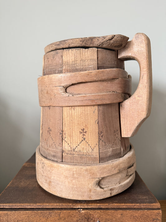 Old Wooden Grain Measure with Lid