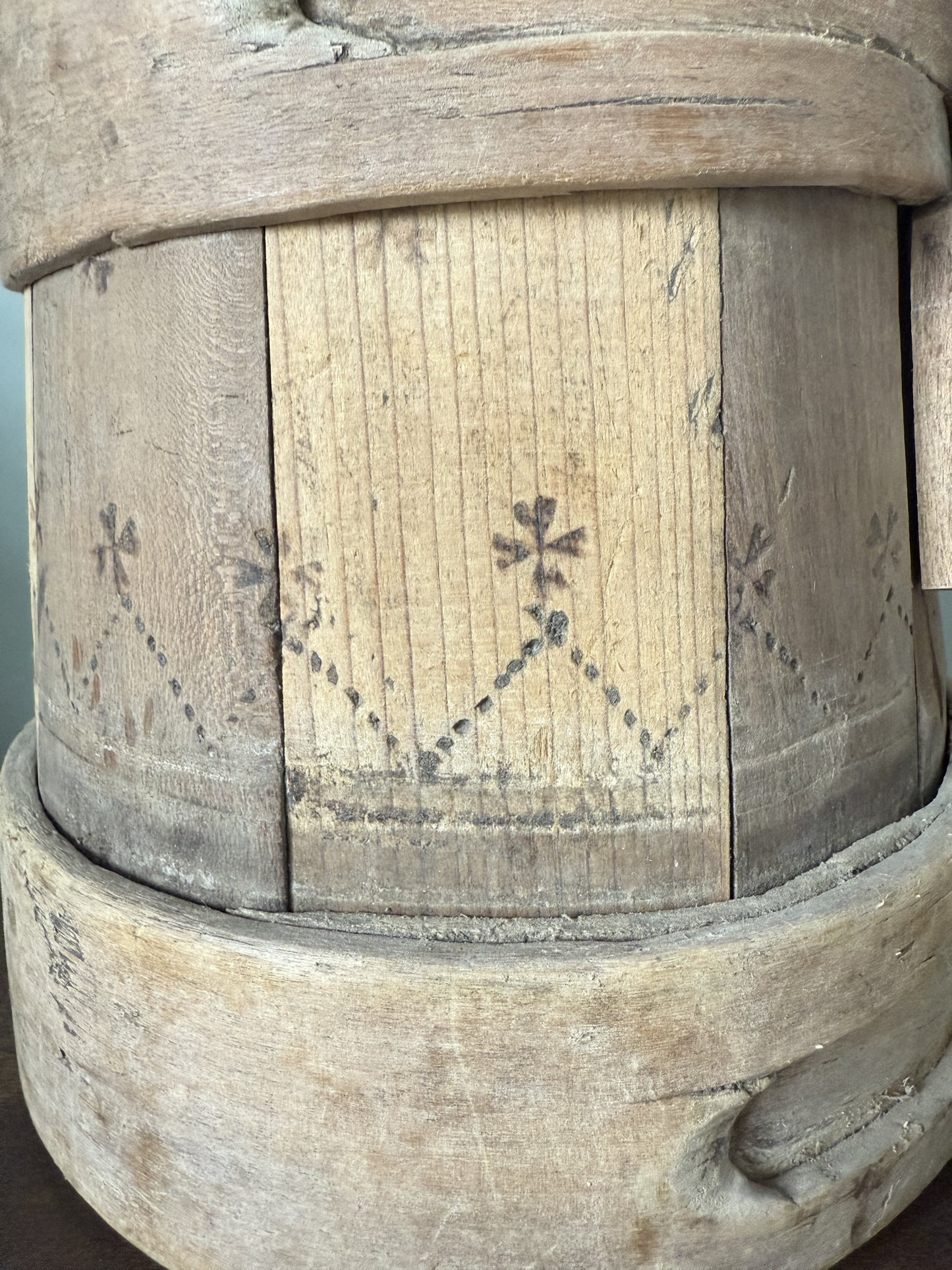 Old Wooden Grain Measure with Lid