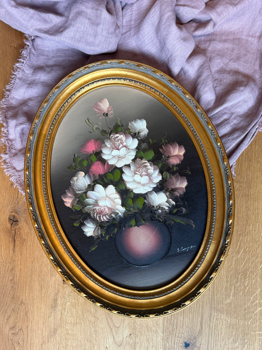 Vintage Oval Flower Still Life Blush