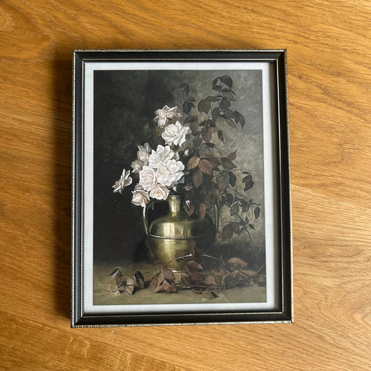 Antique Flower Arrangement Black and White - Framed Art Print