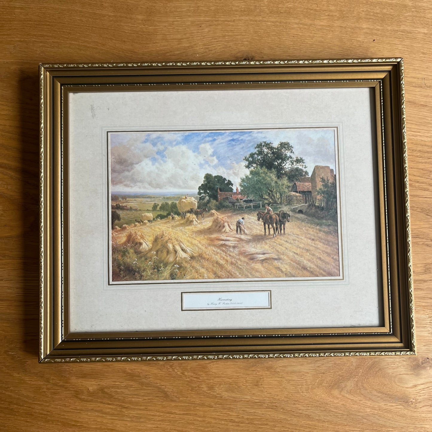 Framed Victorian Farming Landscape Print, Harvesting by Henry H Parker - Framed
