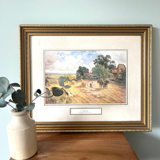 Framed Victorian Farming Landscape Print, Harvesting by Henry H Parker - Framed