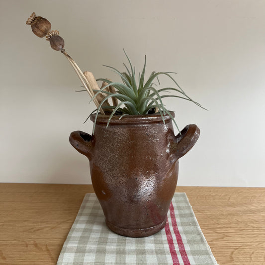 Victorian Brown Confit Pot with Handles (16cm)