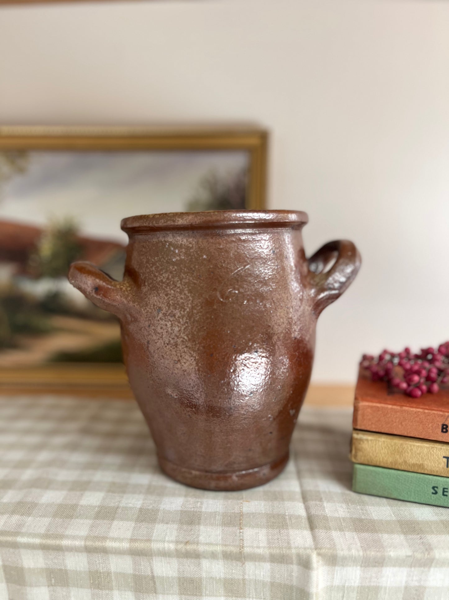 Victorian Brown Confit Pot with Handles (16cm)
