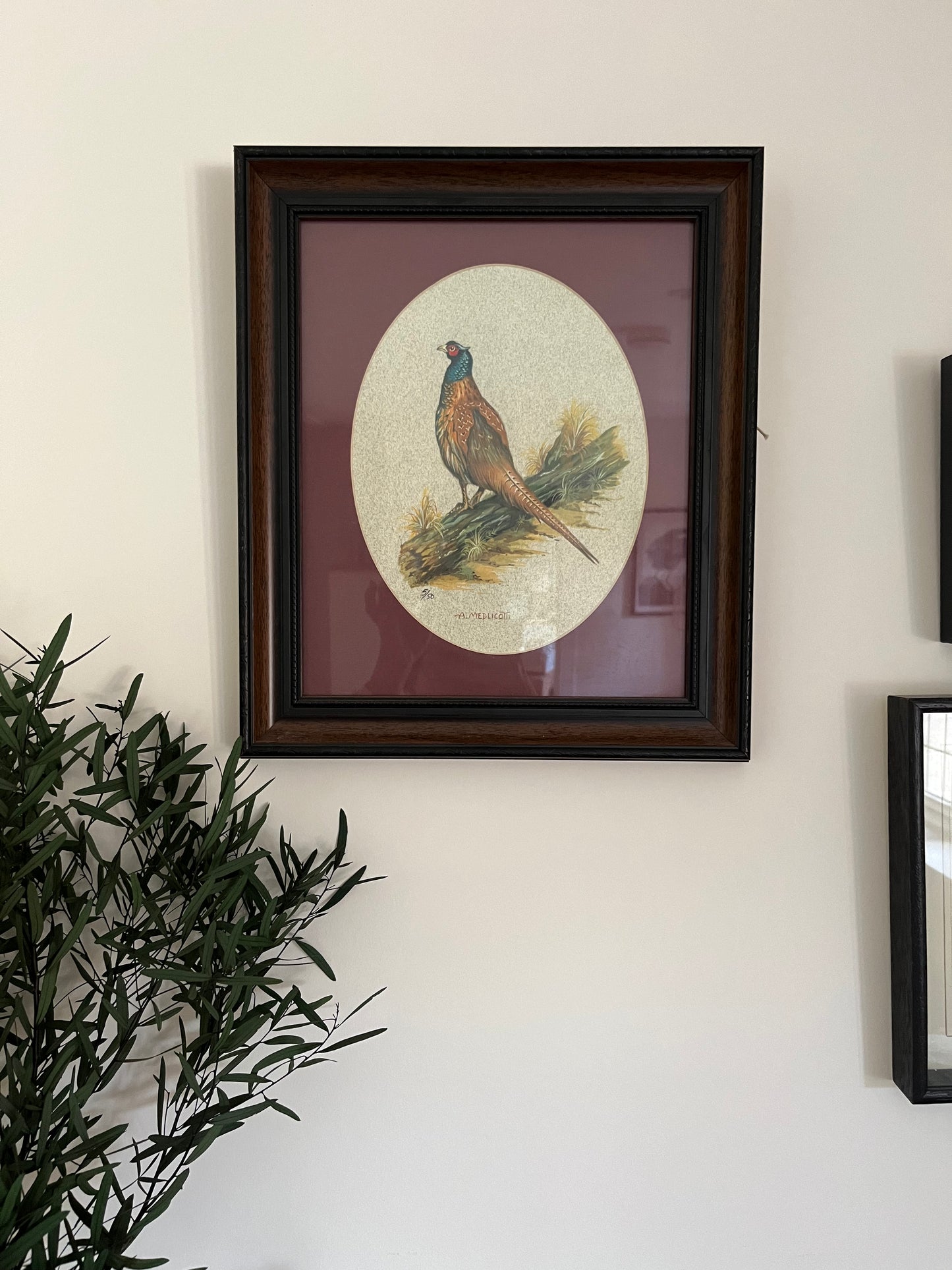 Pheasant Print in Carved Wood Frame