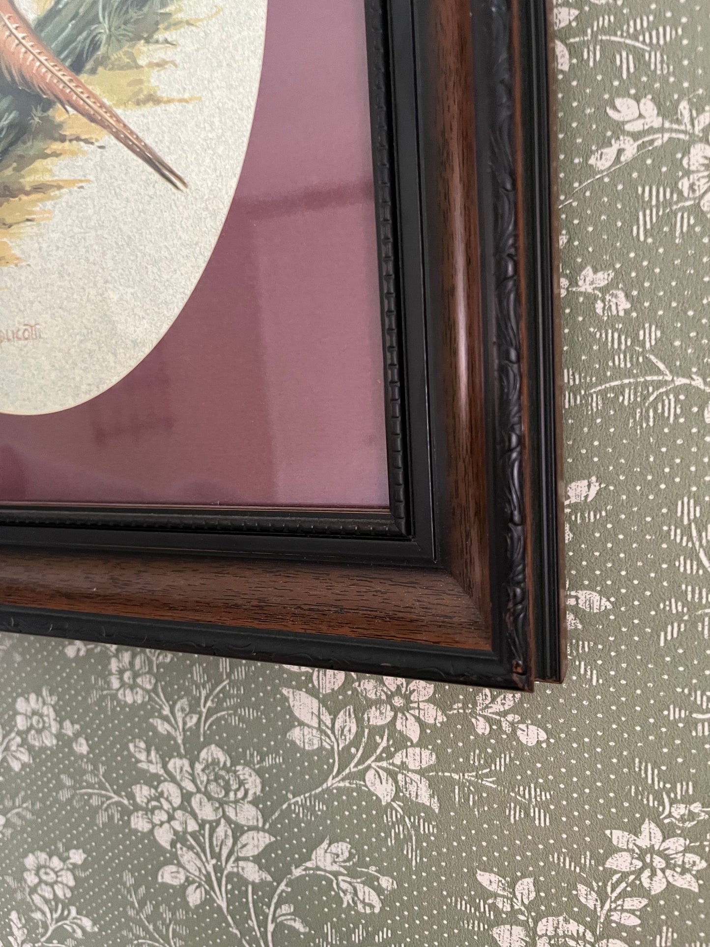 Pheasant Print in Carved Wood Frame